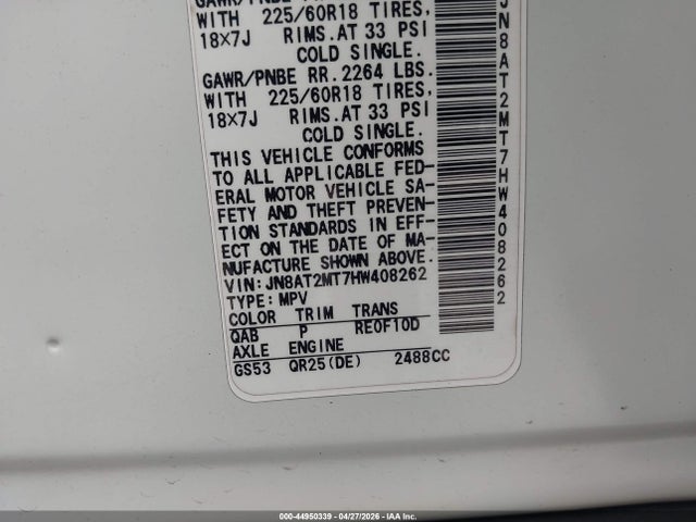 Продаж на аукціоні авто 2017 Nissan Rogue Sl, vin: JN8AT2MT7HW408262, номер лоту: 44950339