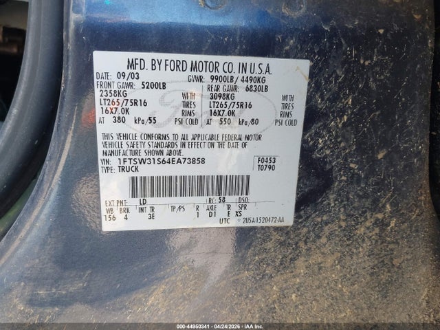 Aukcja sprzedaży 2004 Ford F-350 Lariat/xl/xlt, vin: 1FTSW31S64EA73858, numer aukcji: 44950341