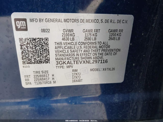 Aukcja sprzedaży 2022 Gmc Terrain Awd Sle, vin: 3GKALTEVXNL297116, numer aukcji: 44950344