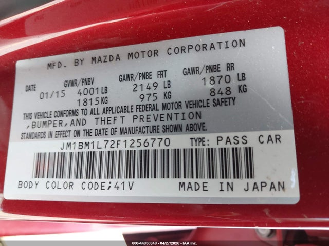 JM1BM1L72F1256770 Mazda Mazda3 I Touring