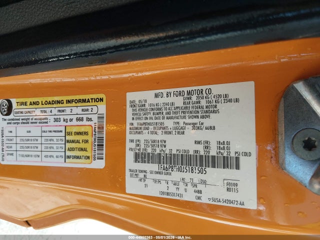 Продаж на аукціоні авто 2018 Ford Mustang Ecoboost, vin: 1FA6P8TH0J5181505, номер лоту: 44950363