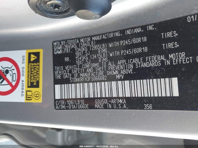 Toyota Highlander Xle V6 2015 5TDKKRFH3FS066682 Image 9