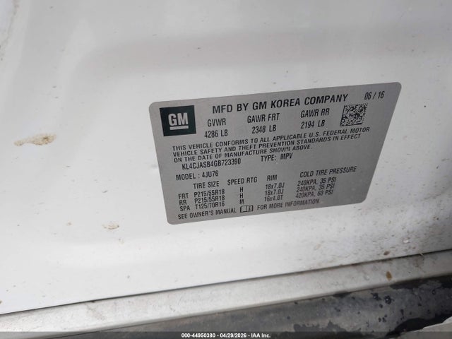 Auction sale of the 2016 Buick Encore, vin: KL4CJASB4GB723390, lot number: 44950380