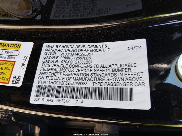 1HGCY2F59RA059383 Honda Accord Hybrid Sport