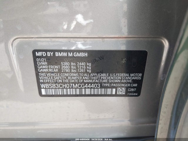 Продаж на аукціоні авто 2021 Bmw M5, vin: WBS83CH07MCG44403, номер лоту: 44950406