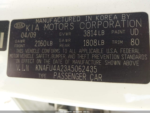 Aukcja sprzedaży 2010 Kia Forte Ex, vin: KNAFU4A23A5062435, numer aukcji: 44950410