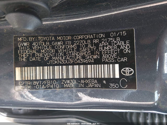 JTDKN3DU3F0439694 Toyota Prius Two