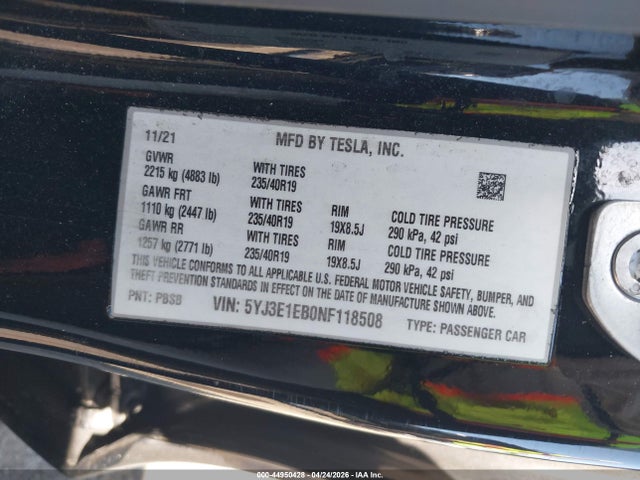 Aukcja sprzedaży 2022 Tesla Model 3 Long Range Dual Motor All-wheel Drive, vin: 5YJ3E1EB0NF118508, numer aukcji: 44950428