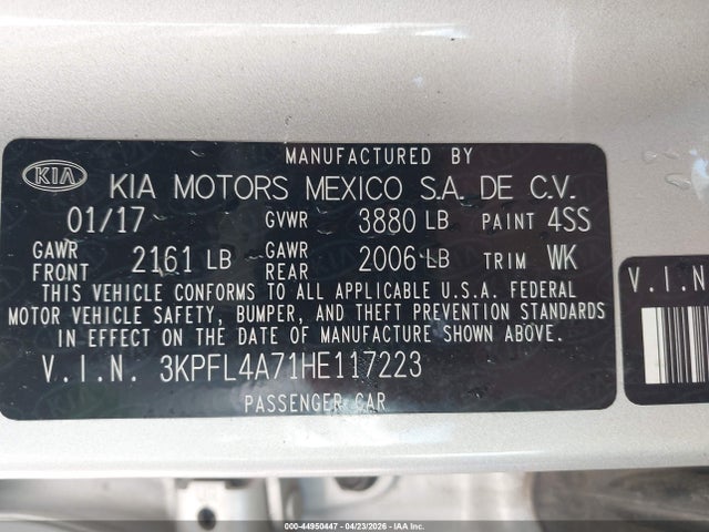 Aukcja sprzedaży 2017 Kia Forte Lx, vin: 3KPFL4A71HE117223, numer aukcji: 44950447