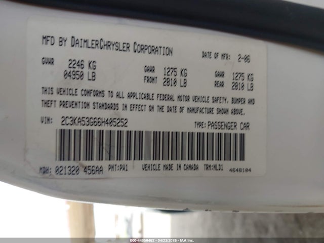 2006 Chrysler 300 Touring მანქანა იყიდება აუქციონზე, vin: 2C3KA53G66H405252, აუქციონის ნომერი: 44950462