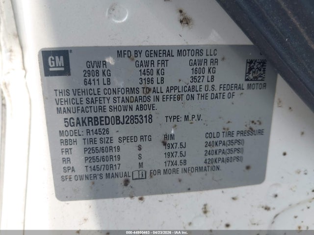 44950463 :رقم المزاد ، 5GAKRBED0BJ285318 vin ، 2011 Buick Enclave 1xl مزاد بيع