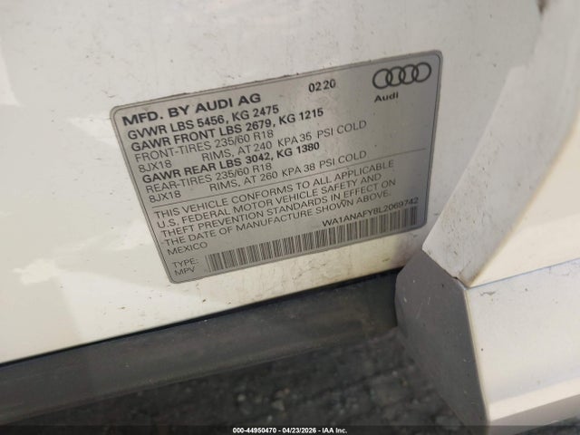 44950470 :رقم المزاد ، WA1ANAFY8L2069742 vin ، 2020 Audi Q5 Premium 45 Tfsi Quattro S Tronic مزاد بيع