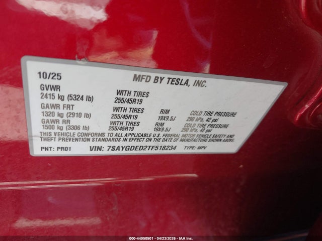 7SAYGDED2TF518234 Tesla Model Y Premium Rear-wheel Drive/standard Rear-wheel Drive