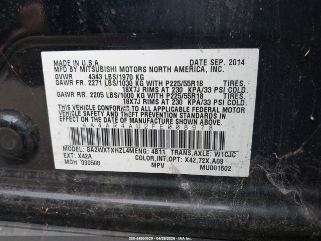 Aukcja sprzedaży 2015 Mitsubishi Outlander Sport Se, vin: 4A4AR4AU2FE008978, numer aukcji: 44950529