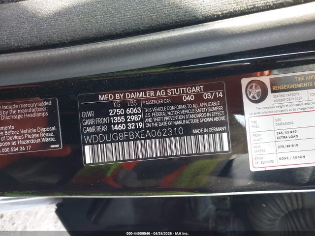 Продаж на аукціоні авто 2014 Mercedes-benz S 550 4matic, vin: WDDUG8FBXEA062310, номер лоту: 44950546