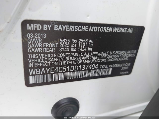 44950550 :رقم المزاد ، WBAYE4C51DD137494 vin ، 2013 Bmw 740li مزاد بيع