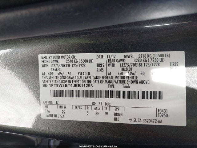 Aukcja sprzedaży 2018 Ford F-350 Xlt, vin: 1FT8W3BT4JEB11293, numer aukcji: 44950573