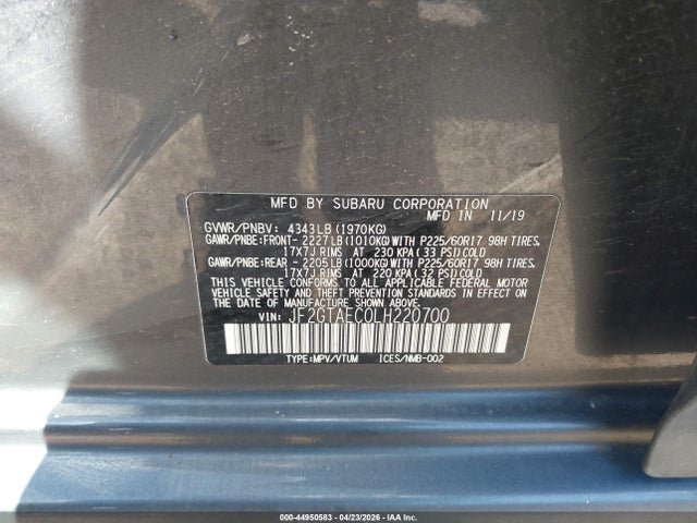 44950583 :رقم المزاد ، JF2GTAEC0LH220700 vin ، 2020 Subaru Crosstrek Premium مزاد بيع