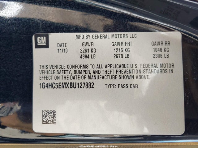 2011 Buick Lucerne Cxl მანქანა იყიდება აუქციონზე, vin: 1G4HC5EMXBU127882, აუქციონის ნომერი: 44950590