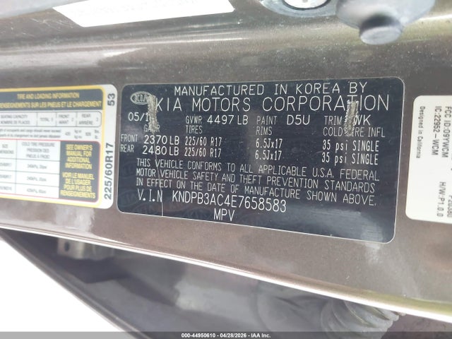 44950610 :رقم المزاد ، KNDPB3AC4E7658583 vin ، 2014 Kia Sportage Lx مزاد بيع