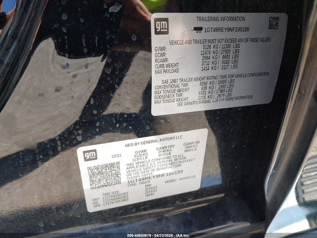 Продажа на аукционе авто 2022 Gmc Sierra 2500hd, vin: 1GT49REY9NF100189, номер лота: 44950619