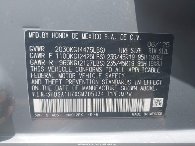 44950622 :رقم المزاد ، 3HDSA1H7XSM705934 vin ، 2025 Acura Adx A-spec With Advance مزاد بيع
