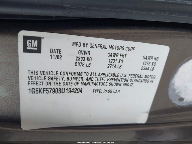 Продажа на аукционе авто 2003 Cadillac Deville Dts, vin: 1G6KF57903U194294, номер лота: 44950627