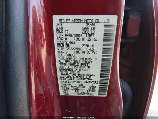 Aukcja sprzedaży 2004 Nissan Xterra Xe, vin: 5N1ED28Y94C644791, numer aukcji: 44950634