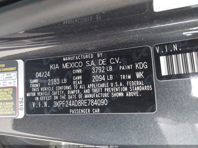 Aukcja sprzedaży 2024 Kia Forte Lxs, vin: 3KPF24AD8RE784090, numer aukcji: 44950643