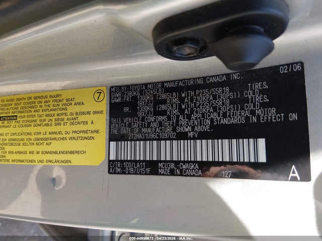 Aukcja sprzedaży 2006 Lexus Rx 330, vin: 2T2HA31U96C109702, numer aukcji: 44950673