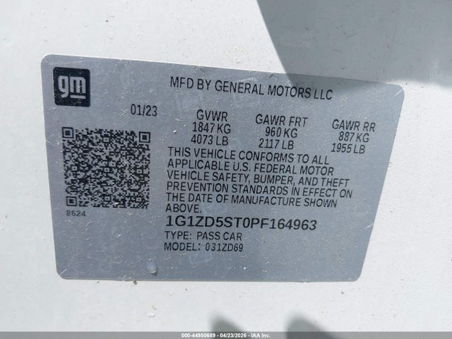 2023 Chevrolet Malibu Fwd 1lt მანქანა იყიდება აუქციონზე, vin: 1G1ZD5ST0PF164963, აუქციონის ნომერი: 44950689