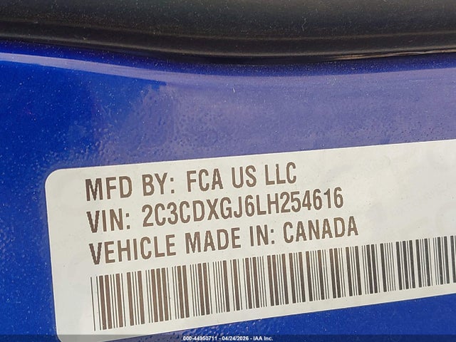 Продаж на аукціоні авто 2020 Dodge Charger Scat Pack Rwd, vin: 2C3CDXGJ6LH254616, номер лоту: 44950711