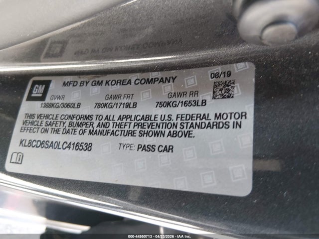 KL8CD6SA0LC416538 Chevrolet Spark Fwd 1lt Automatic
