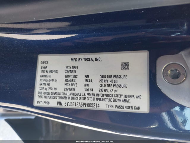 Aukcja sprzedaży 2023 Tesla Model 3 Rear-wheel Drive, vin: 5YJ3E1EA5PF605214, numer aukcji: 44950718