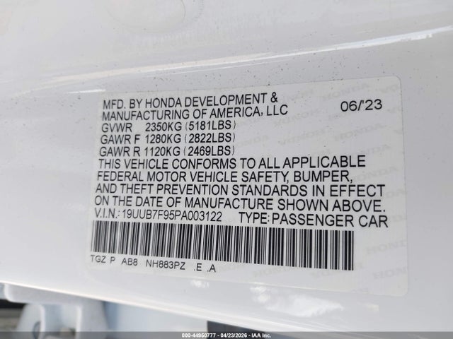 19UUB7F95PA003122 Acura Tlx Type S - Hp Wheel And Tire