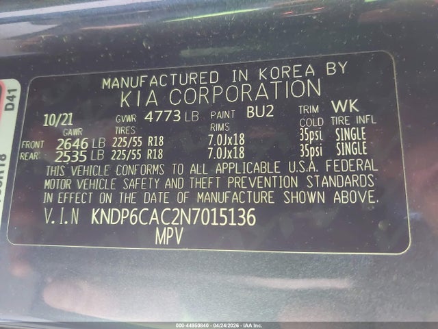 Продажа на аукционе авто 2022 Kia Sportage Nightfall Edition, vin: KNDP6CAC2N7015136, номер лота: 44950840