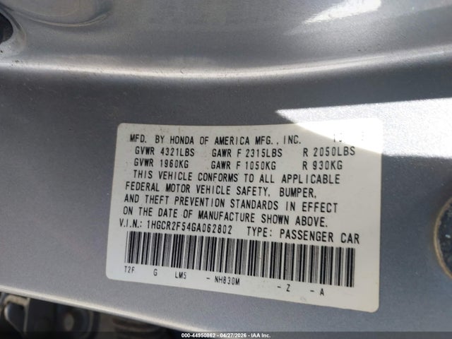 Aukcja sprzedaży 2016 Honda Accord Sport, vin: 1HGCR2F54GA062802, numer aukcji: 44950862