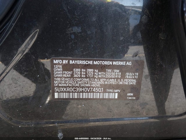 Продаж на аукціоні авто 2017 Bmw X5 Xdrive35i, vin: 5UXKR0C39H0V74501, номер лоту: 44950865