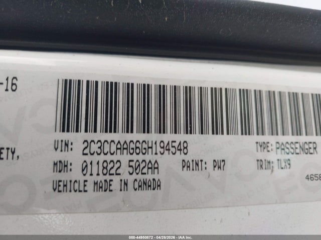 44950872 :رقم المزاد ، 2C3CCAAG6GH194548 vin ، 2016 Chrysler 300 Limited مزاد بيع