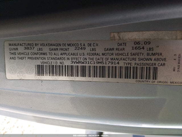 Продажа на аукционе авто 2009 Volkswagen New Beetle 2.5l, vin: 3VWRW31C19M517914, номер лота: 44950886