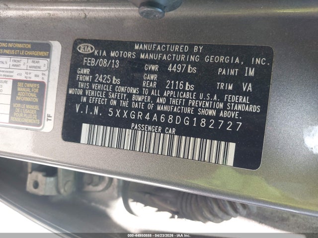 44950888 :رقم المزاد ، 5XXGR4A68DG182727 vin ، 2013 Kia Optima Sx مزاد بيع