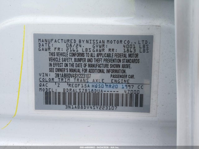 2025 Nissan Sentra Sr მანქანა იყიდება აუქციონზე, vin: 3N1AB8DV4SY223107, აუქციონის ნომერი: 44950902