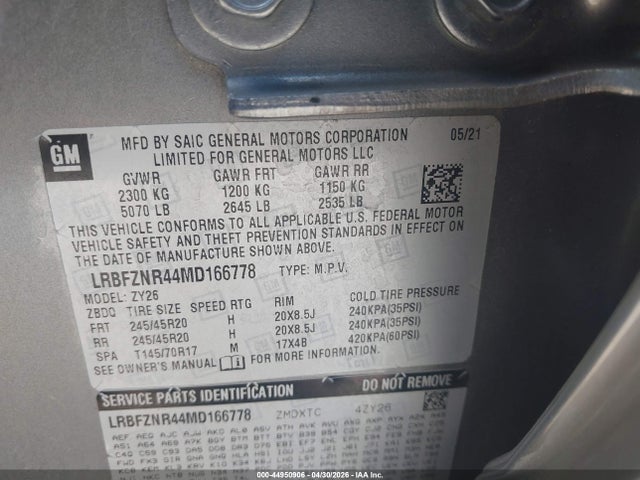 Продаж на аукціоні авто 2021 Buick Envision Fwd Essence, vin: LRBFZNR44MD166778, номер лоту: 44950906