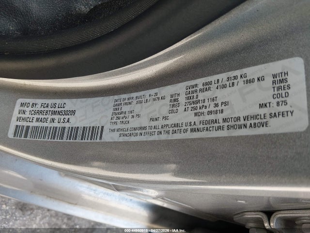 Продаж на аукціоні авто 2021 Ram 1500 Big Horn  4x2 6'4 Box, vin: 1C6RREBT9MN530209, номер лоту: 44950915