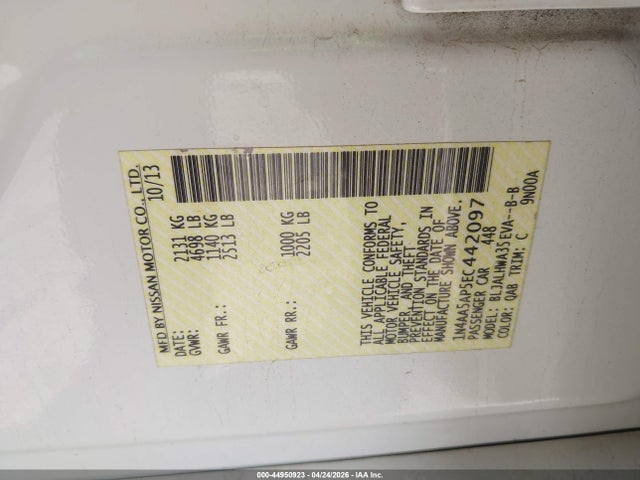 44950923 :رقم المزاد ، 1N4AA5AP5EC442097 vin ، 2014 Nissan Maxima 3.5 Sv مزاد بيع