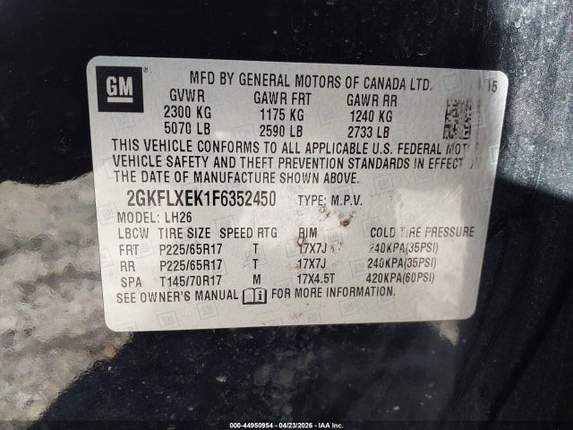 2015 Gmc Terrain Slt-1 მანქანა იყიდება აუქციონზე, vin: 2GKFLXEK1F6352450, აუქციონის ნომერი: 44950954