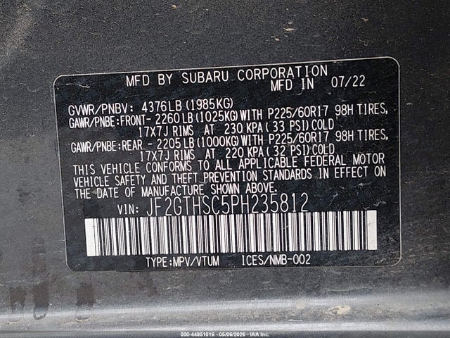 Продаж на аукціоні авто 2023 Subaru Crosstrek Sport, vin: JF2GTHSC5PH235812, номер лоту: 44951016