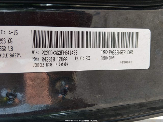 Auction sale of the 2015 Dodge Charger Police, vin: 2C3CDXAG3FH841468, lot number: 44951033