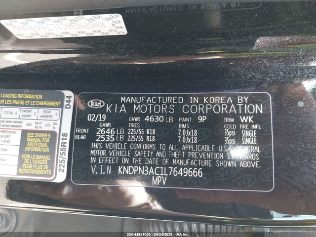 Продаж на аукціоні авто 2020 Kia Sportage Ex, vin: KNDPN3AC1L7649666, номер лоту: 44951050