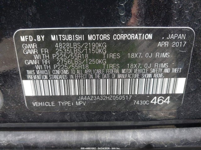 Продаж на аукціоні авто 2017 Mitsubishi Outlander Se, vin: JA4AZ3A32HZ050517, номер лоту: 44951082